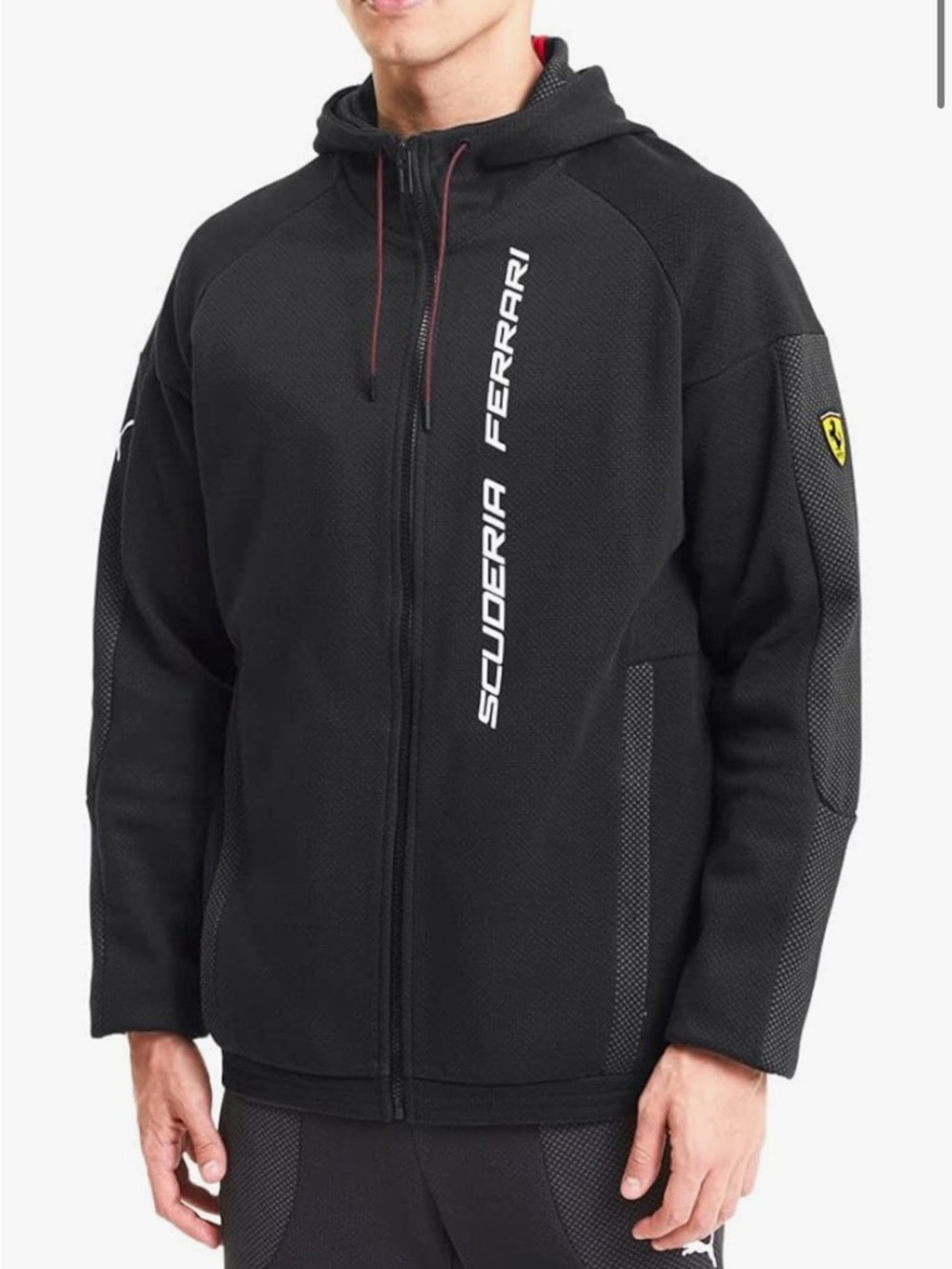 Scuderia Ferrari Black Full-Zip Hooded Jacket with White Logo